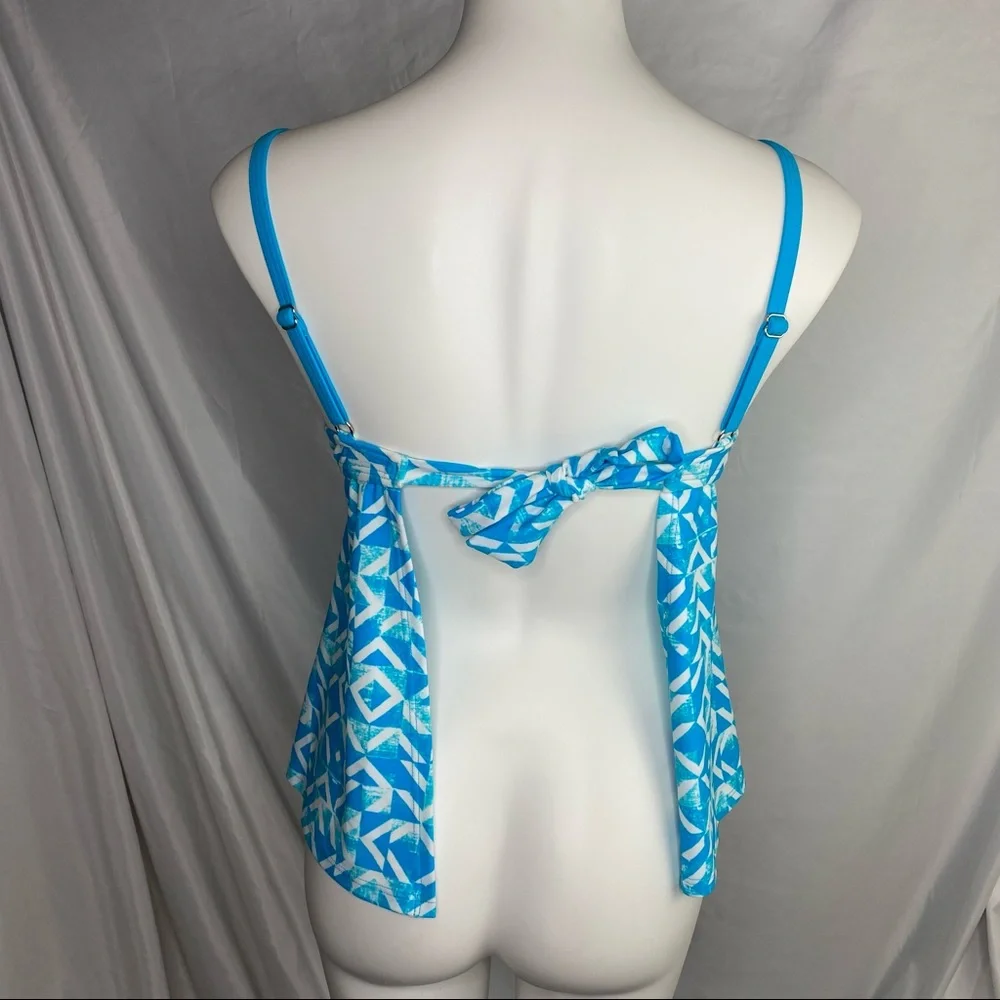 Maidenform Swim By the Sea Tankini Push Up Bra Fit Blue & White Print XSmall